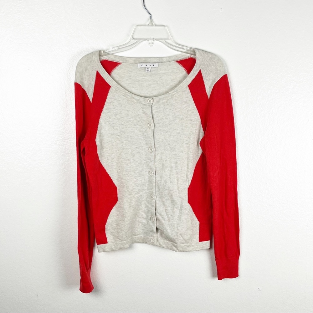 CABI Hourglass 100% Cotton Orange Cream Button Long Sleeve Cardigan Small Preppy